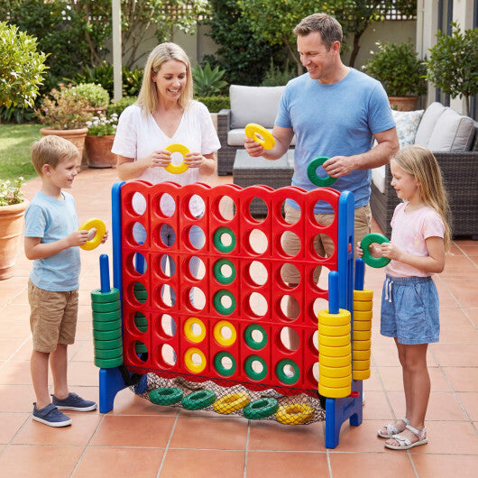 Jumbo 4 in a Row Game Set with 42 Chess Pieces 4-to-Score Giant Game Set-Red W2B