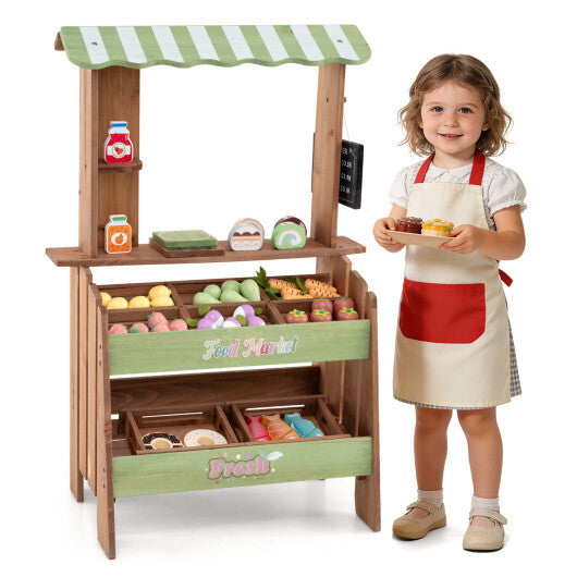 Wooden Grocery Store with Chalkboard and Accessories Montessori Toy for 3+ Kids W2B