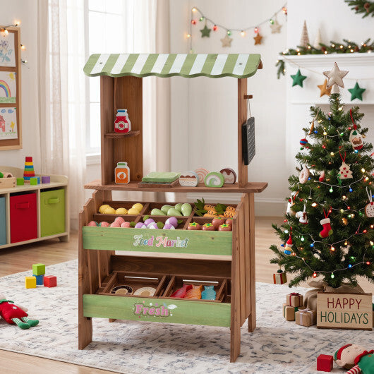 Wooden Grocery Store with Chalkboard and Accessories Montessori Toy for 3+ Kids W2B