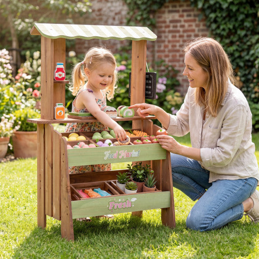 Wooden Grocery Store with Chalkboard and Accessories Montessori Toy for 3+ Kids W2B