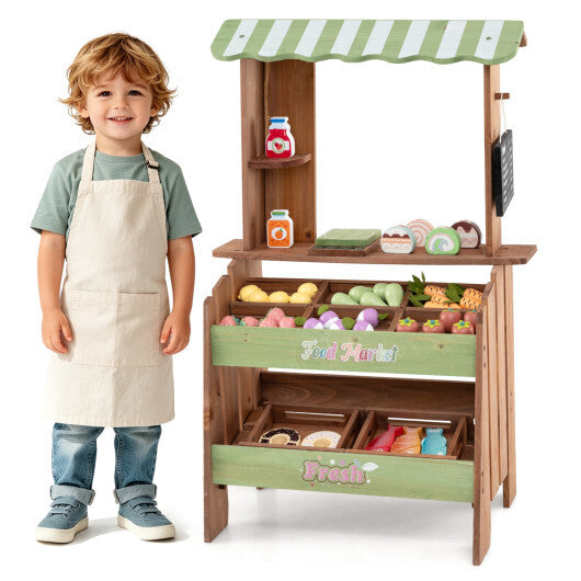 Wooden Grocery Store with Chalkboard and Accessories Montessori Toy for 3+ Kids W2B