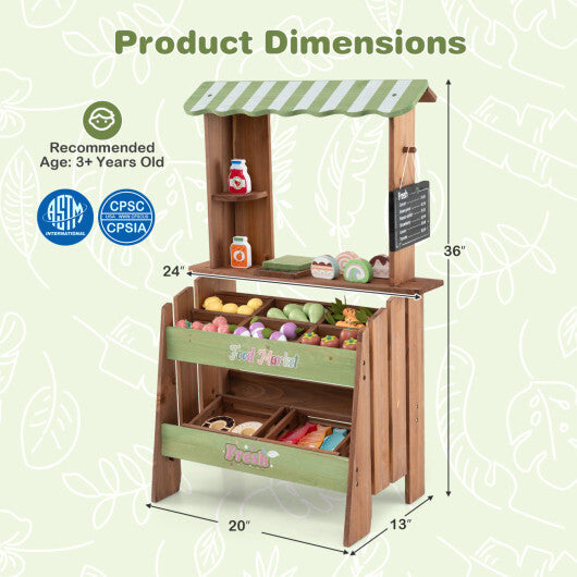 Wooden Grocery Store with Chalkboard and Accessories Montessori Toy for 3+ Kids W2B