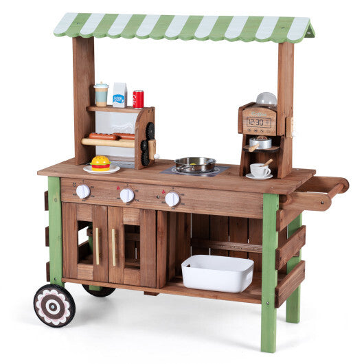 Wooden Grocery Store Playset for Kids with Large Wheels W2B