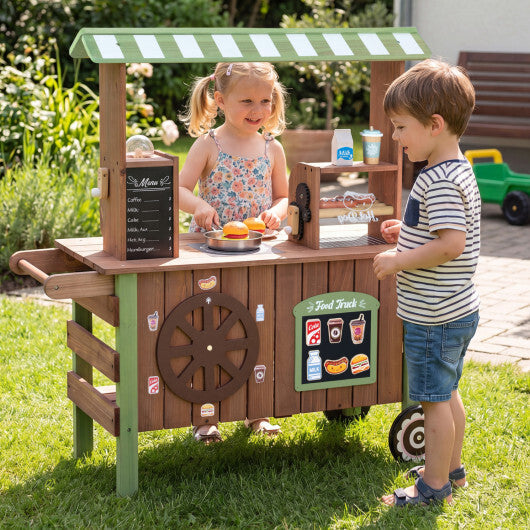Wooden Grocery Store Playset for Kids with Large Wheels W2B
