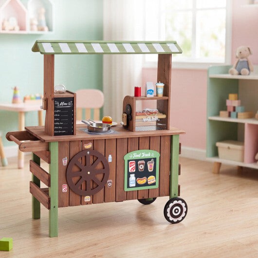 Wooden Grocery Store Playset for Kids with Large Wheels W2B