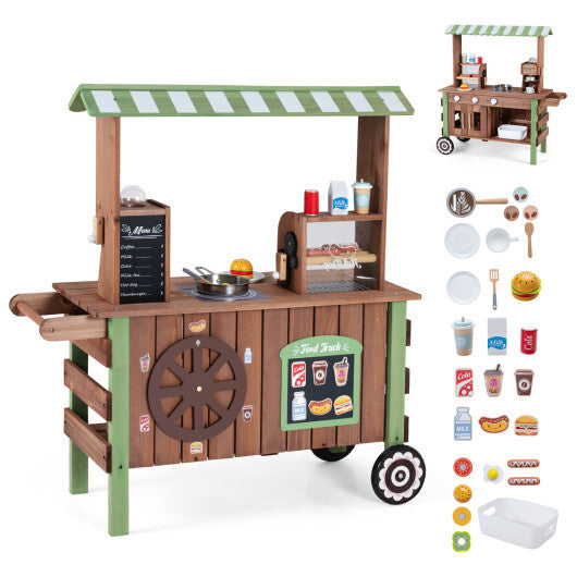 Wooden Grocery Store Playset for Kids with Large Wheels W2B