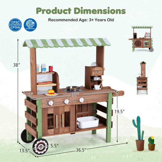 Wooden Grocery Store Playset for Kids with Large Wheels W2B