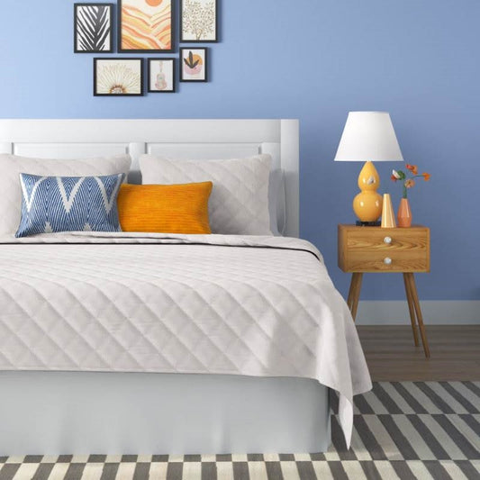 Twin/Twin XL 2-Piece White Polyester Microfiber Diamond Quilted Quilt Set FastFurnishings