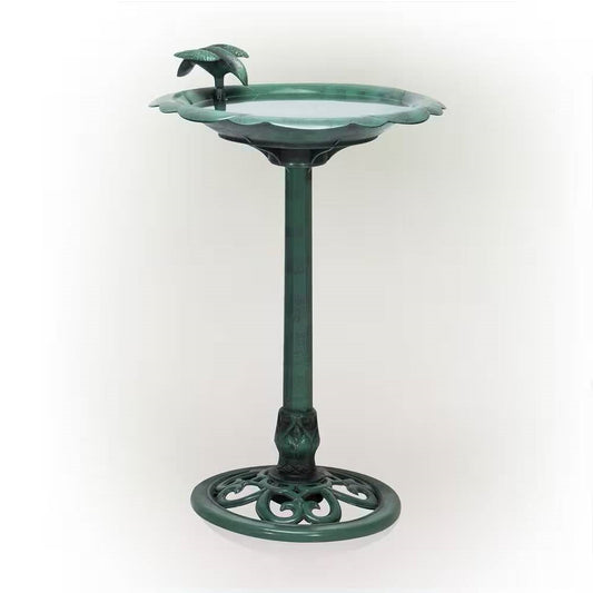 Outdoor Polypropylene Weather Resistant Bird Bath in Dark Green Finish FastFurnishings