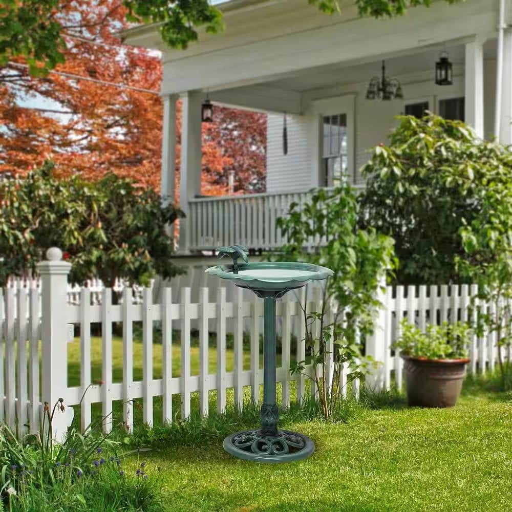 Outdoor Polypropylene Weather Resistant Bird Bath in Dark Green Finish FastFurnishings