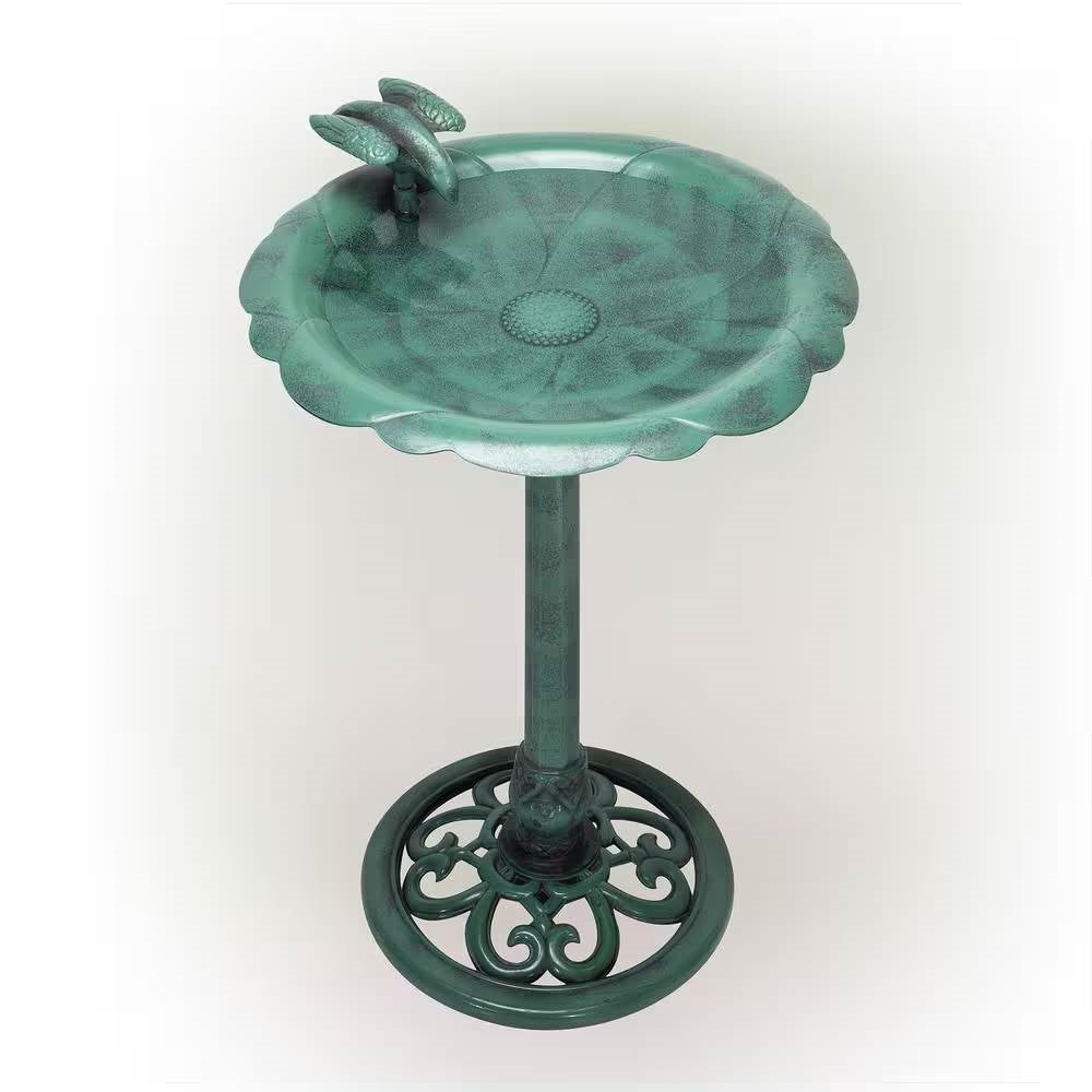 Outdoor Polypropylene Weather Resistant Bird Bath in Dark Green Finish FastFurnishings