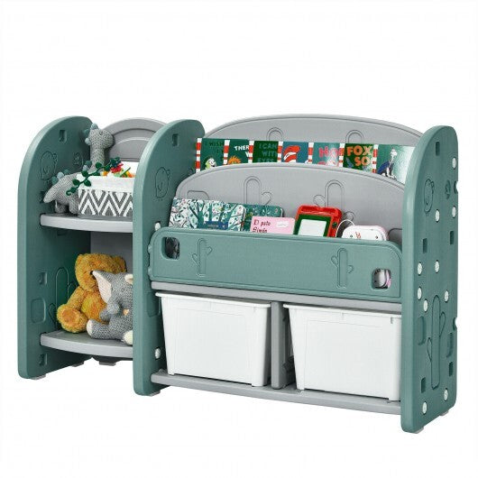 Kids Toy Storage Organizer with 2-Tier Bookshelf and Plastic Bins W2B