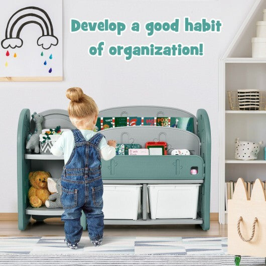 Kids Toy Storage Organizer with 2-Tier Bookshelf and Plastic Bins W2B