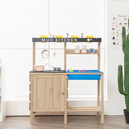 Outdoor Mud Kids Kitchen Playset Wooden Pretend Play Toy with Kitchenware W2B