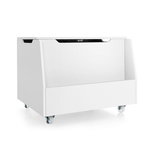Wooden Mobile Toy Storage Organizer with Bookshelf and Lockable Wheels-White W2B