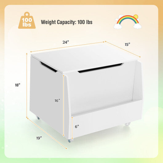 Wooden Mobile Toy Storage Organizer with Bookshelf and Lockable Wheels-White W2B