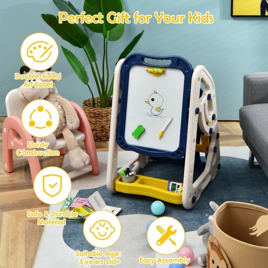 3-in-1 Kids Art Easel Double-Sided Tabletop Easel with Art Accessories-Red