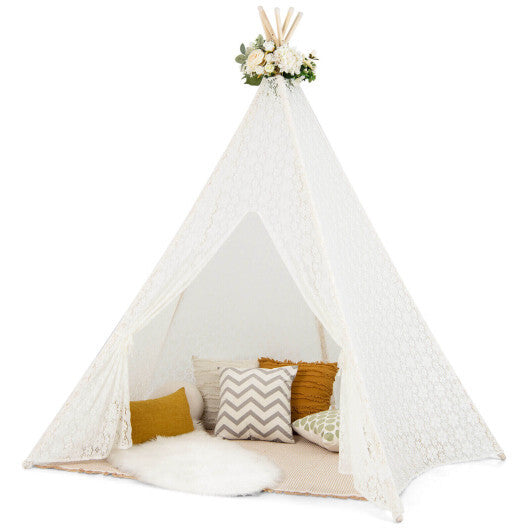 Lace Teepee Tent with Colorful Light Strings for Children W2B