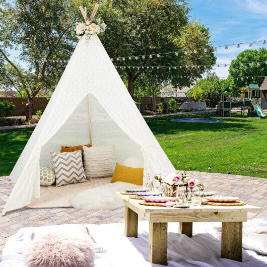 Lace Teepee Tent with Colorful Light Strings for Children W2B