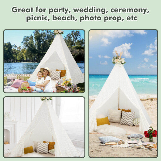 Lace Teepee Tent with Colorful Light Strings for Children W2B