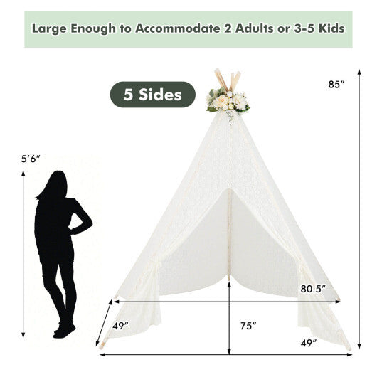 Lace Teepee Tent with Colorful Light Strings for Children W2B