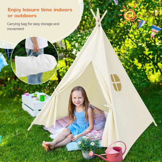 Foldable Kids Canvas Teepee Play Tent - Color: Beige W2B