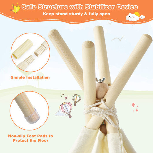 Foldable Kids Canvas Teepee Play Tent - Color: Beige W2B