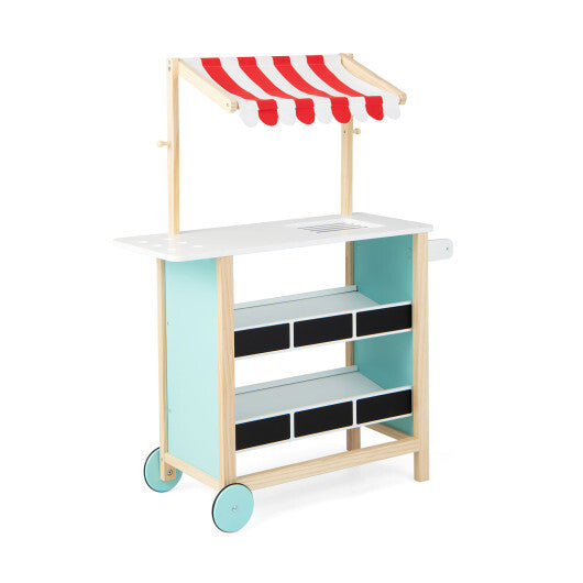 Kids Wooden Ice Cream Cart with Chalkboard and Storage-Red W2B
