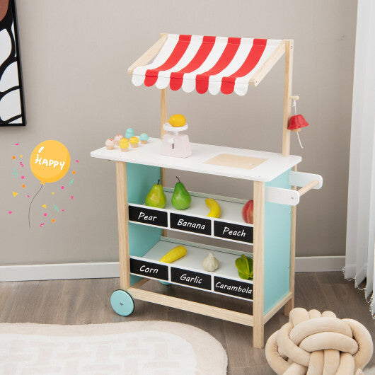 Kids Wooden Ice Cream Cart with Chalkboard and Storage-Red W2B
