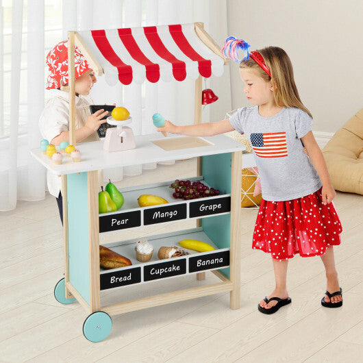 Kids Wooden Ice Cream Cart with Chalkboard and Storage-Red W2B