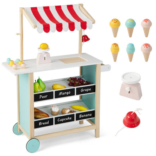 Kids Wooden Ice Cream Cart with Chalkboard and Storage-Red W2B