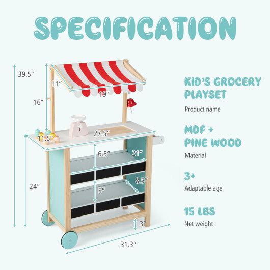 Kids Wooden Ice Cream Cart with Chalkboard and Storage-Red W2B