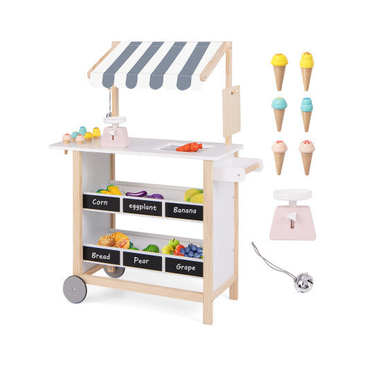 Kids Wooden Ice Cream Cart with Chalkboard and Storage-Red W2B