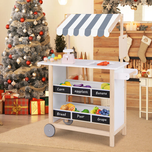 Kids Wooden Ice Cream Cart with Chalkboard and Storage-Red W2B
