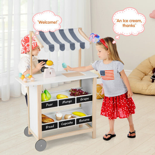 Kids Wooden Ice Cream Cart with Chalkboard and Storage-Red W2B