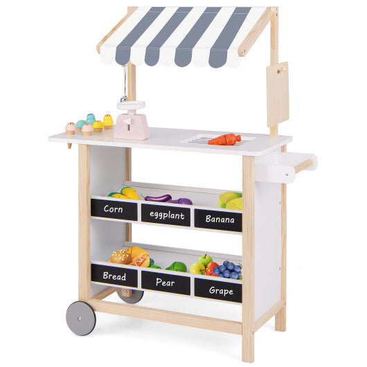 Kids Wooden Ice Cream Cart with Chalkboard and Storage-Red W2B