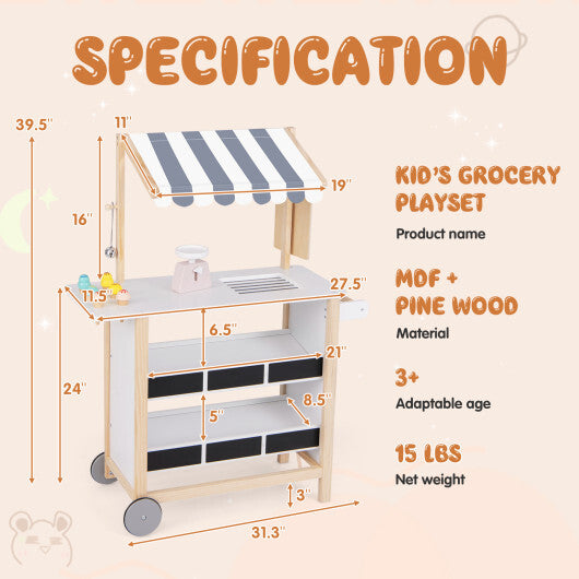 Kids Wooden Ice Cream Cart with Chalkboard and Storage-Red W2B