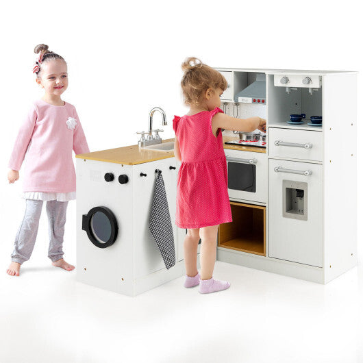 2-Pieces Wooden Kids Kitchen Playset with Light and Sound W2B
