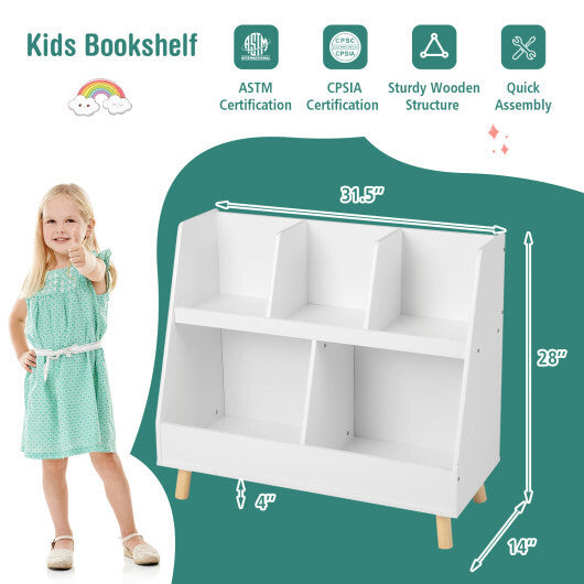 5-Cube Kids Bookshelf and Toy Organizer with Anti-Tipping Kits-White