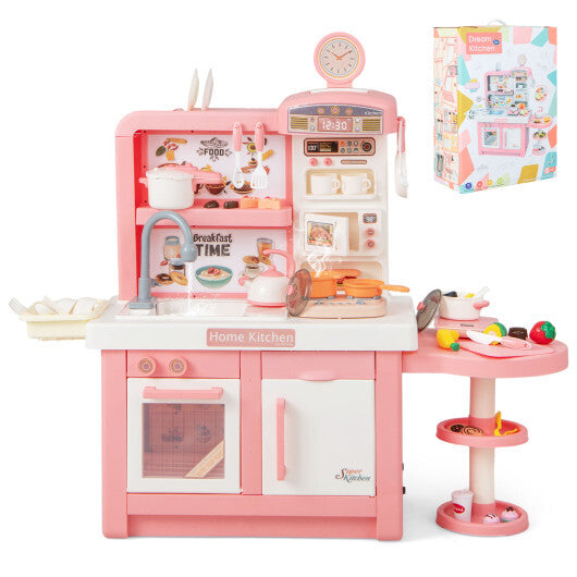 Kids Play Kitchen Toy with Stove Sink Oven with Light and Sound-Pink W2B