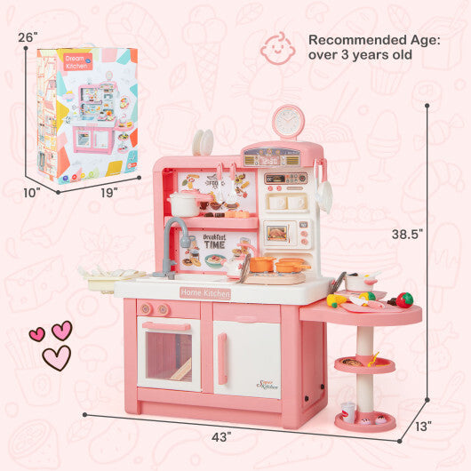 Kids Play Kitchen Toy with Stove Sink Oven with Light and Sound-Pink W2B