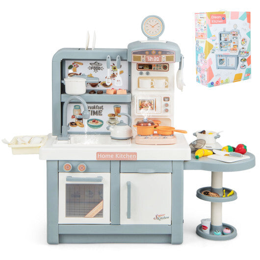 Kids Play Kitchen Toy with Stove Sink Oven with Light and Sound-Pink W2B