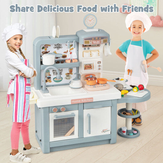 Kids Play Kitchen Toy with Stove Sink Oven with Light and Sound-Pink W2B