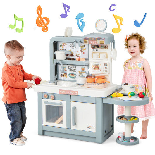 Kids Play Kitchen Toy with Stove Sink Oven with Light and Sound-Pink W2B
