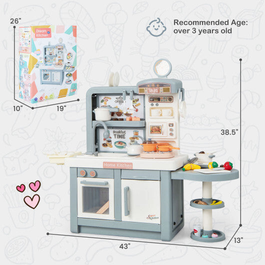 Kids Play Kitchen Toy with Stove Sink Oven with Light and Sound-Pink W2B
