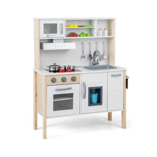 Wooden Pretend Play Kitchen Set for Toddlers-White W2B