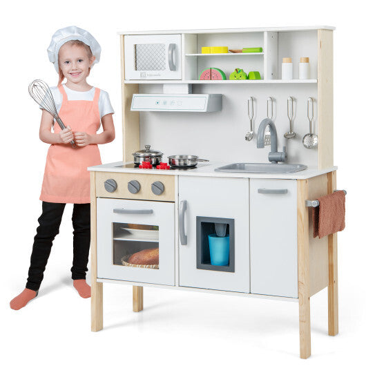 Wooden Pretend Play Kitchen Set for Toddlers-White - Color: White W2B