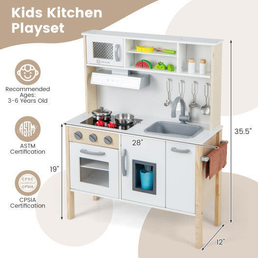 Wooden Pretend Play Kitchen Set for Toddlers-White W2B
