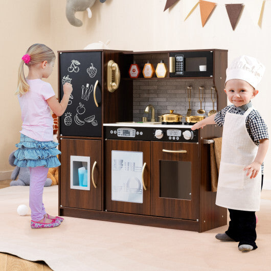 Toddler Pretend Play Kitchen for Boys and Girls 3-6 Years Old-Brown - Color: Brown W2B