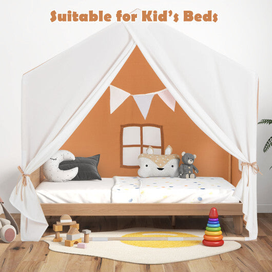 Kid's Play Tent with Washable Cotton Mat and Flag Banner-Orange W2B